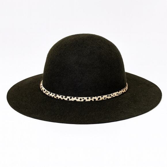 Anthropologie Hat Attack Forest Green Wool Felt Hat Leopard Detail